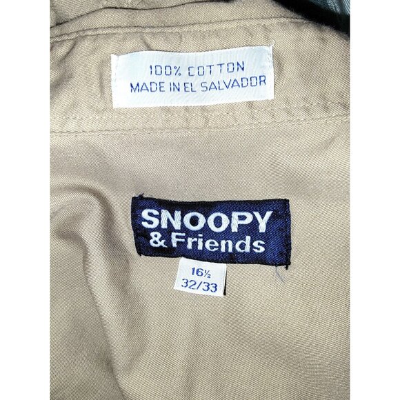 Snoopy & Friends Mens Beige Button-Up Shirt 16.5 32/33 100% Cotton Long Sleeve - Picture 2 of 2